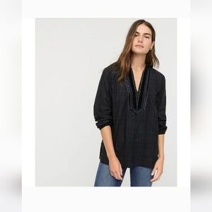 J. Crew Black Watch Tartan Tunic with Velvwt Trim, Small